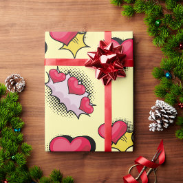 素敵な漫画ブックスタイル赤と黒のハートギフト ラッピングペーパー