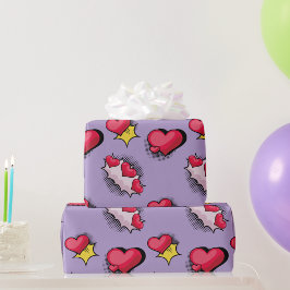 素敵な漫画ブックスタイル赤と黒のハートギフト ラッピングペーパー