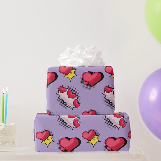 素敵な漫画ブックスタイル赤と黒のハートギフト ラッピングペーパー