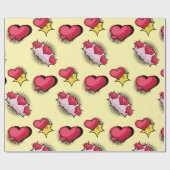 素敵な漫画ブックスタイル赤と黒のハートギフト ラッピングペーパー (フラット)