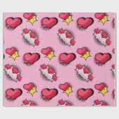 素敵な漫画ブックスタイル赤と黒のハートギフト ラッピングペーパー (フラット)