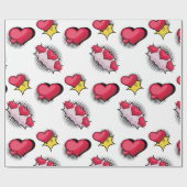 素敵な漫画ブックスタイル赤と黒のハートギフト ラッピングペーパー (フラット)