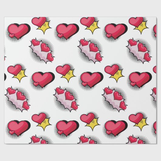 素敵な漫画ブックスタイル赤と黒のハートギフト ラッピングペーパー (フラット)