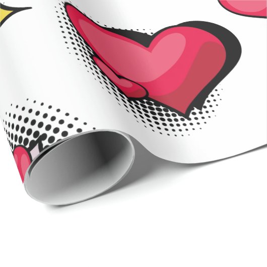 素敵な漫画ブックスタイル赤と黒のハートギフト ラッピングペーパー (ロールコーナー)