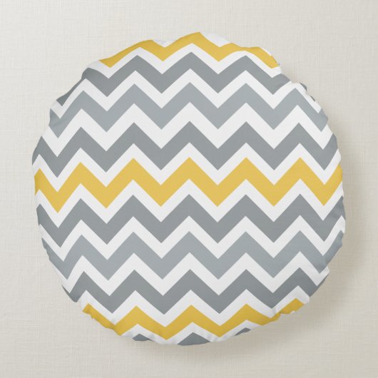 素敵な灰色と黄色のジグザグのパターンの丸い枕 ラウンドクッション (裏面)