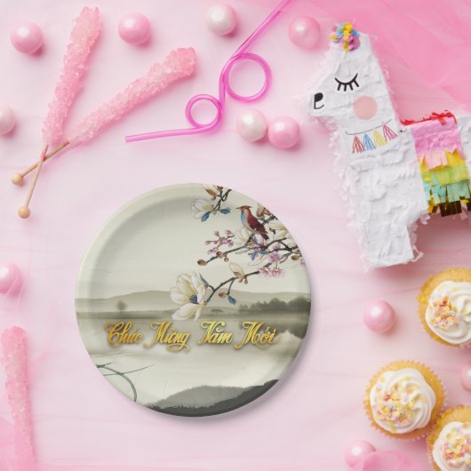 素敵な牧歌的なシーン春ベトナム新年PP ペーパープレート (パーティー)