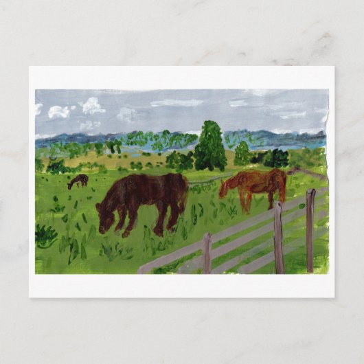 素敵な牧草地のはがきに乗った馬 ポストカード (正面)