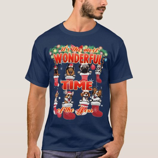 素敵な犬たちのクリスマスお祝い家族女子 Tシャツ (正面)