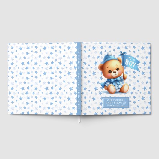 素敵な男の子テディベアの赤ちゃんシャワーの記憶 ゲストブック (全面)