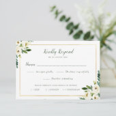 素敵な白いフローラ食事の選択RSVPカード 出欠カード (スタンド正面)