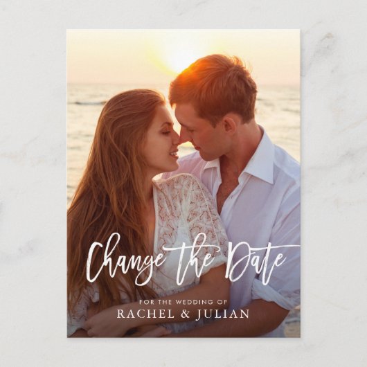 素敵な筆記体 写真の日付を変更 ポストカード (正面)