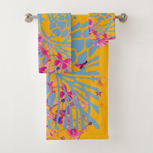 素敵な素晴らしいフローラフェミニン蝶のパターン バスタオルセット (インサイチュ)