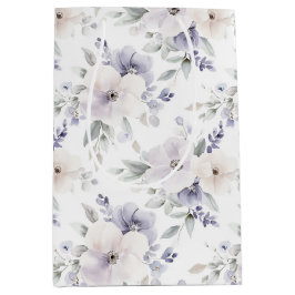 素敵な紫とアイボリーとラベンダーの花 ブライダルシャワー ミディアムペーパーバッグ