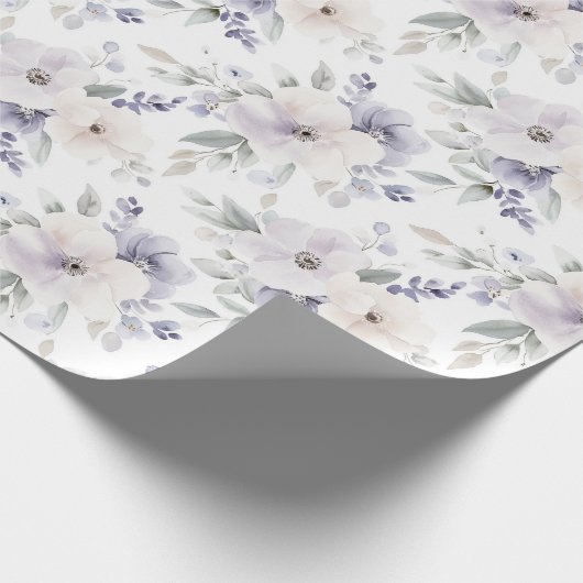 素敵な紫とアイボリーとラベンダーの花 ブライダルシャワー ラッピングペーパー (角)