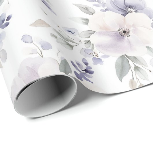 素敵な紫とアイボリーとラベンダーの花 ブライダルシャワー ラッピングペーパー (ロールコーナー)