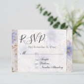 素敵な紫のパールゴールドの花柄の結婚式の出欠確認 エンクロージャーカード (スタンド正面)