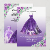 素敵な紫のフォーマルなキンセアニエラのダーマの提案 招待状 (正面/裏面)