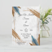 素敵な結婚式の招待状, ゴールド, ブルー, ホワイト 招待状 (スタンド正面)