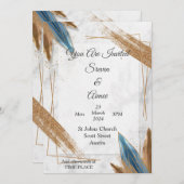 素敵な結婚式の招待状, ゴールド, ブルー, ホワイト 招待状 (正面/裏面)