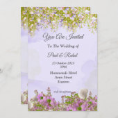 素敵な結婚式の招待状, 愛らしい紫の花 招待状 (正面/裏面)