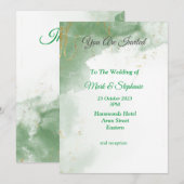 素敵な結婚式招待状, 緑のマーブル模様 招待状 (正面/裏面)