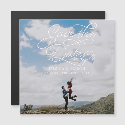 素敵な結婚式,写真付きの日付の磁石を除く マグネット招待状 (正面/裏面)