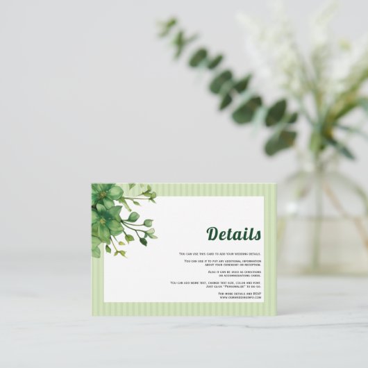 素敵な緑とストライプ春の結婚式詳細 エンクロージャーカード (スタンド正面)