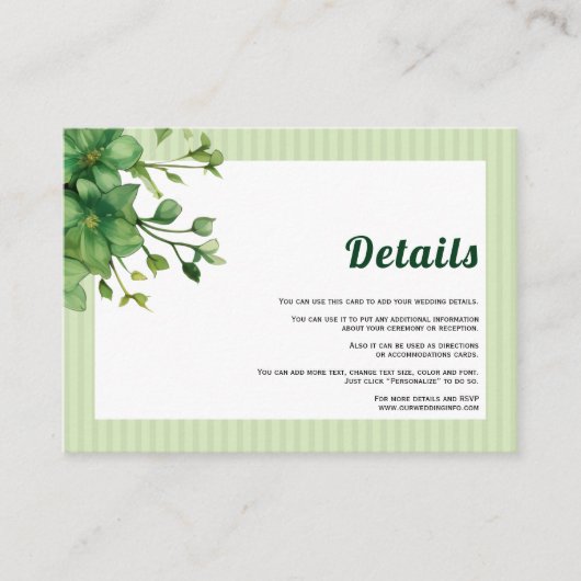 素敵な緑とストライプ春の結婚式詳細 エンクロージャーカード (正面)