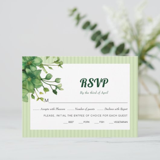 素敵な緑とストライプ春の結婚式 出欠カード (スタンド正面)