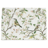 素敵な緑と白の花と鳥のブライズシャワー ラージペーパーバッグ (正面)