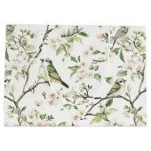 素敵な緑と白の花と鳥のブライズシャワー ラージペーパーバッグ (裏面)