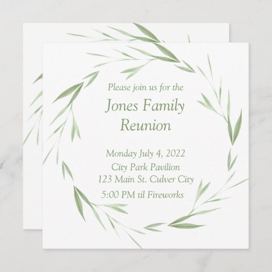素敵な緑のパーソナライズされた家族懇親会 招待状 (正面/裏面)
