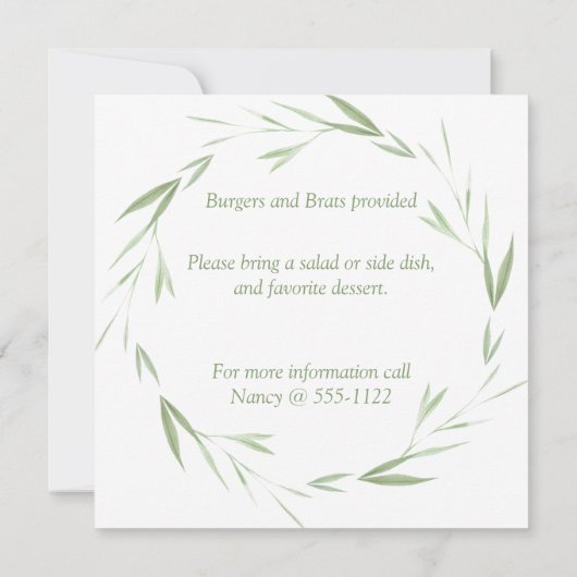 素敵な緑のパーソナライズされた家族懇親会 招待状 (裏面)