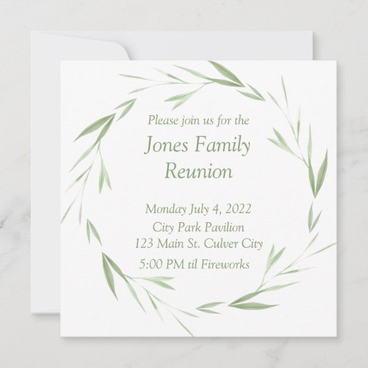 素敵な緑のパーソナライズされた家族懇親会 招待状 (正面)