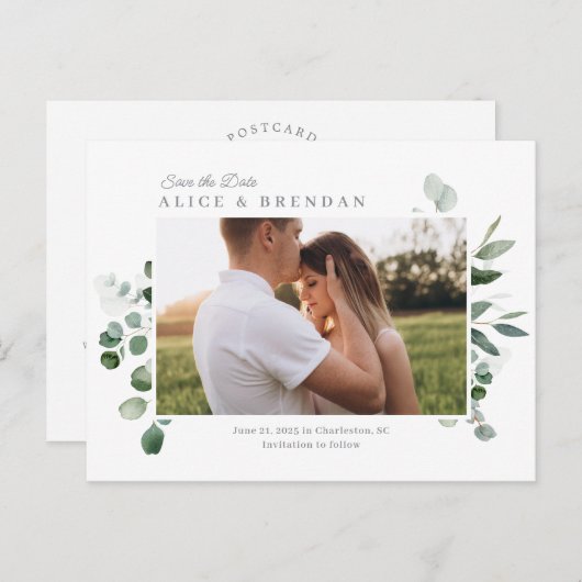 素敵な緑の結婚式は日付はがきを保存 ポストカード (正面/裏面)