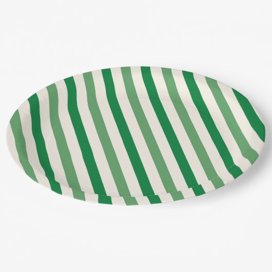 素敵な緑ストライプのシンプル誕生日パーティー ペーパープレート (アングル)