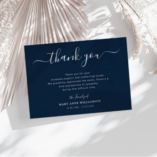 素敵な脚本ネイビーブルー葬儀ありがとう サンキューカード