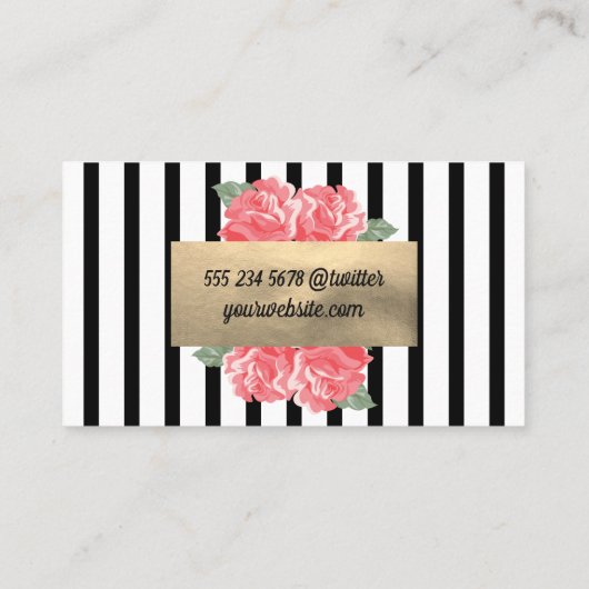 素敵な花シック垂直ストライプの 名刺 (裏面)
