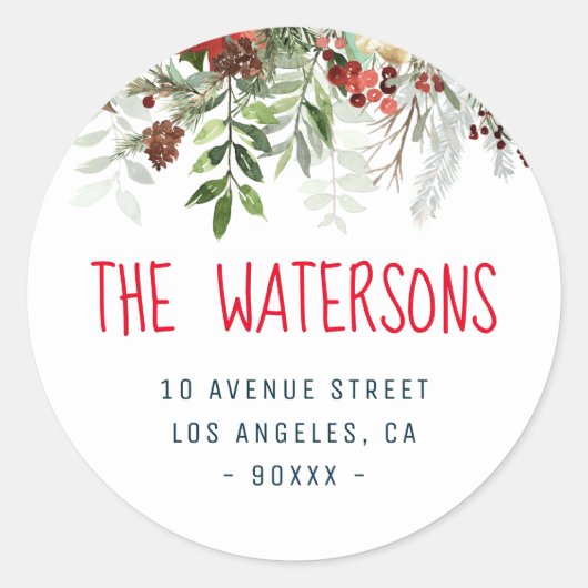 素敵な葉の休日差出人住所ステッカー ラウンドシール (正面)