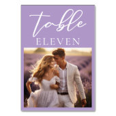 素敵な薄紫ホワイトスクリプトカップルの結婚写真 テーブルナンバー (裏面)