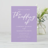 素敵な薄紫ホワイトスクリプト結婚午後 招待状 (スタンド正面)