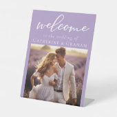 素敵な薄紫紫色のカップルの結婚写真の歓迎 台座サイン (正面)