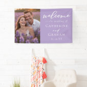 素敵な薄紫紫色のカップルの結婚写真 横断幕 (インサイチュ)