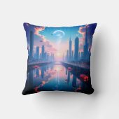 素敵な街の背景を持つクッション クッション (裏面)