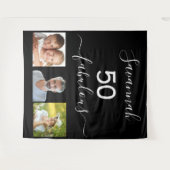 素敵な誕生日カスタムフォトブラックサプライズ タペストリー (正面(横))