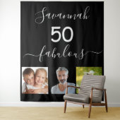 素敵な誕生日カスタムフォトブラックサプライズ タペストリー (インサイチュ)