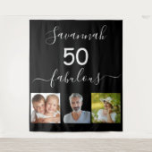 素敵な誕生日カスタムフォトブラックサプライズ タペストリー (正面)