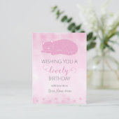 素敵な誕生日ピンクの猫の挨拶 ポストカード (スタンド正面)