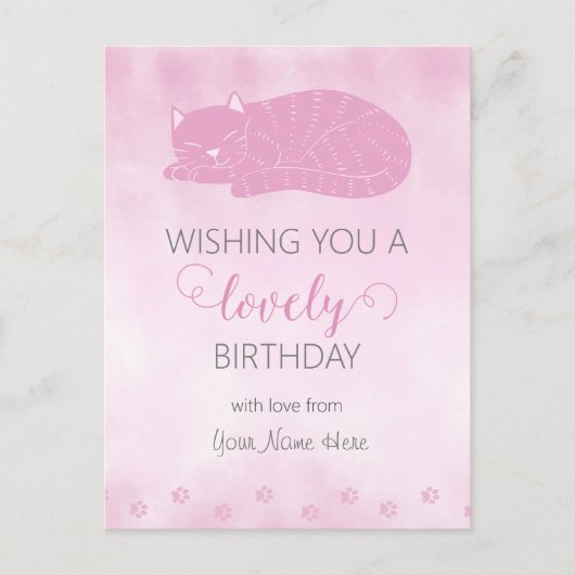 素敵な誕生日ピンクの猫の挨拶 ポストカード (正面)