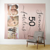 素敵な誕生日ローズゴールド写真サプライズパーティー タペストリー (インサイチュ(横))